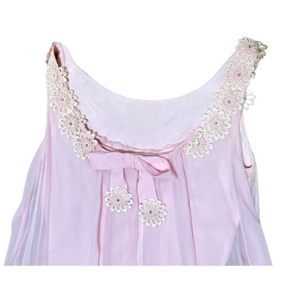Vintage 1950s Pink Chiffon Taffeta Maxi Dress Sz S Embroidered Daisies Womens - Picture 4 of 4